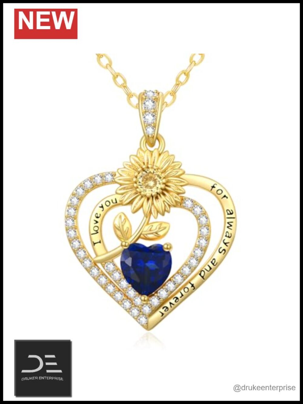 Sunflower Pendant Necklace for Women Birthstone Cubic Zirconia Gold Plated Gift
